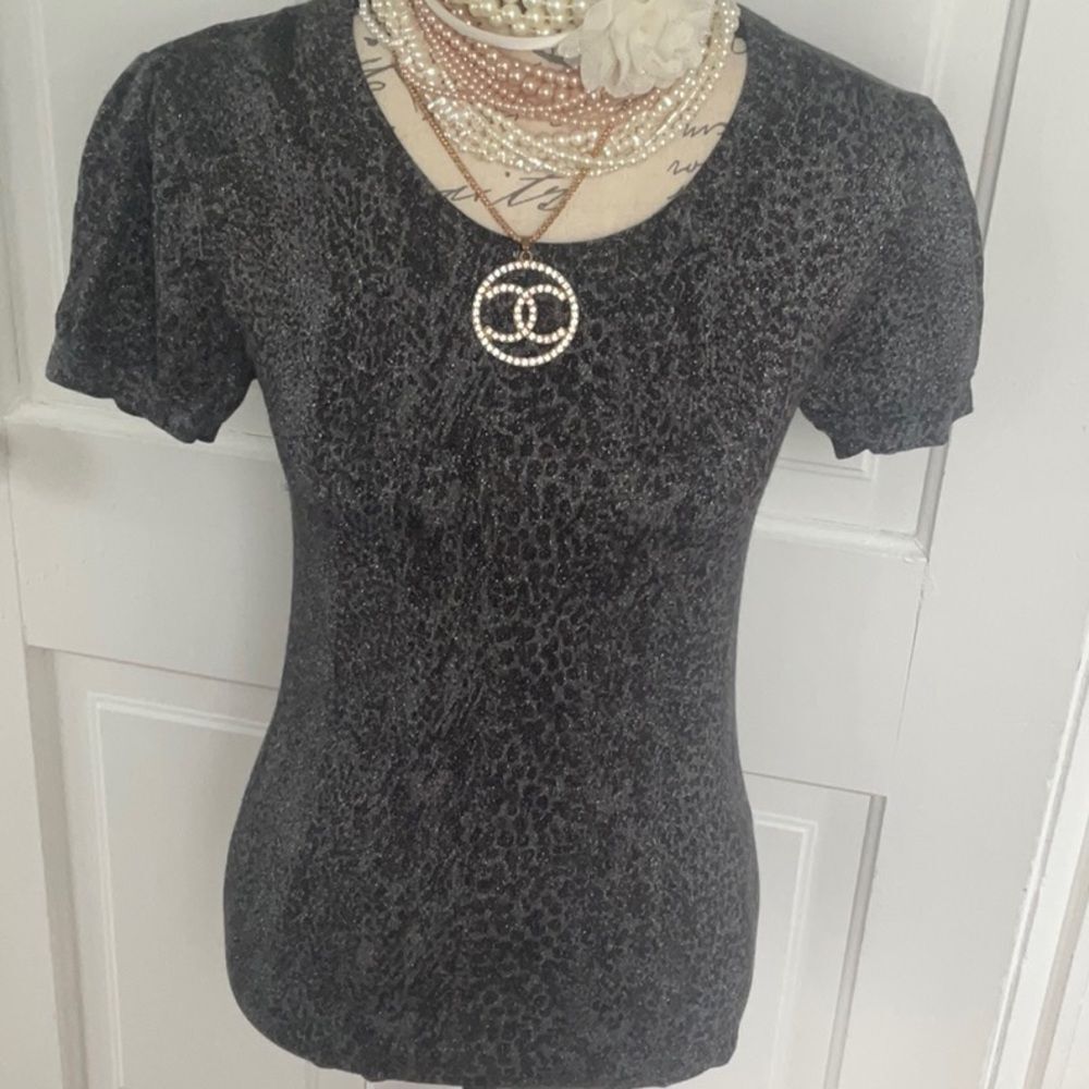 *DVF Boutique* Sz S Metallic Leopard *Puff Shoulder* Sweater